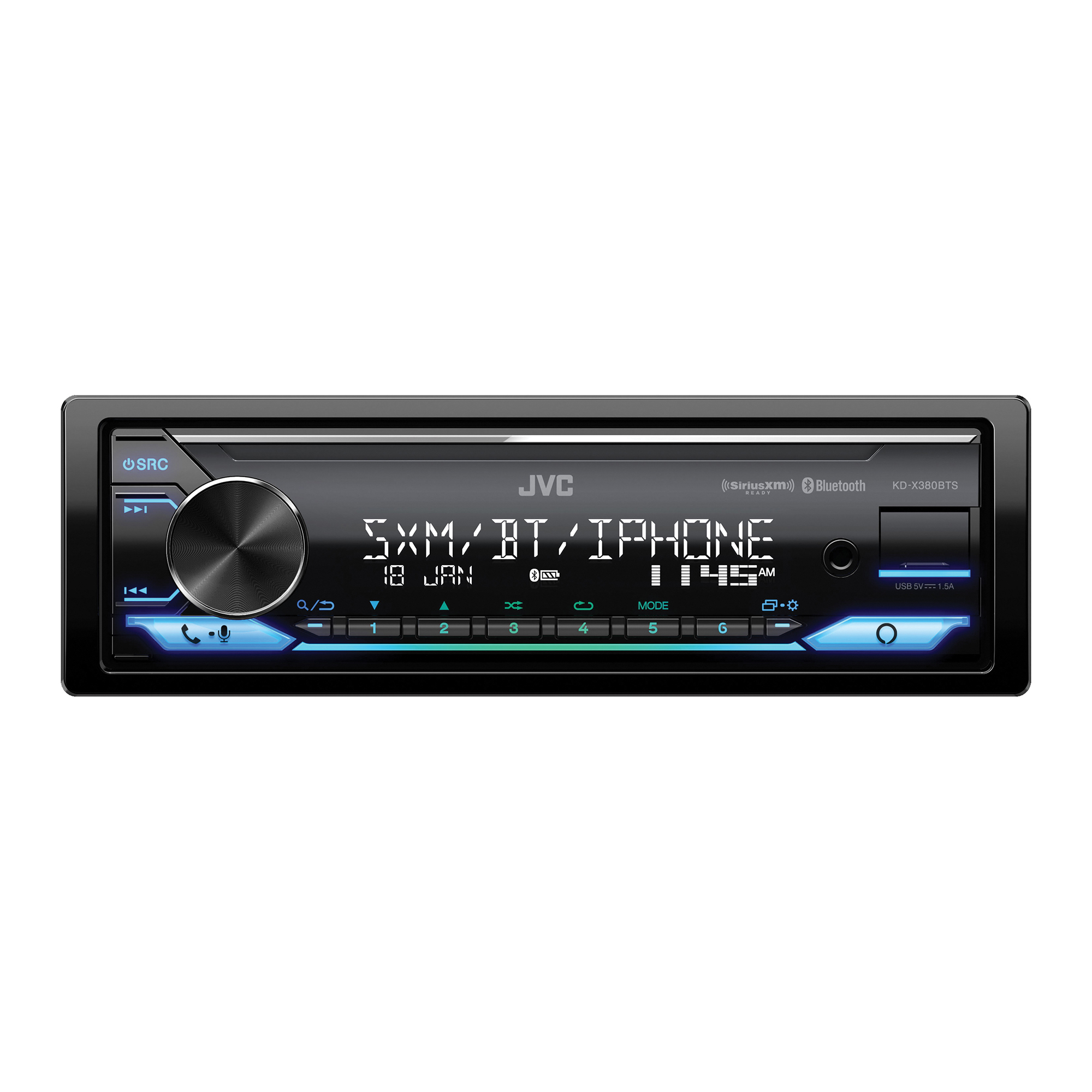 JVC KD-X380BTS Single-DIN Car In-Dash Digital Media Receiver — Bluetooth, Alexa, SiriusXM Ready, Model# JVCMKDX380BTS